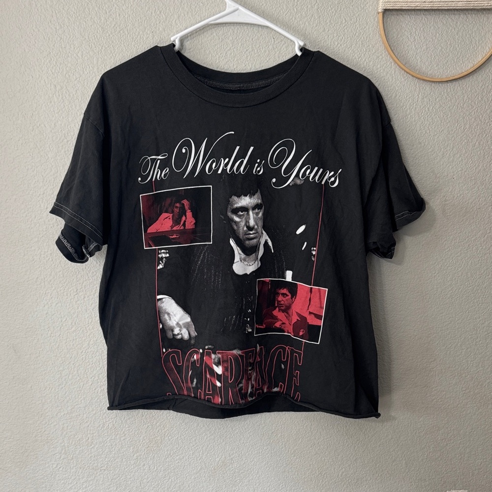Black Graphic T-Shirt with Red Accents